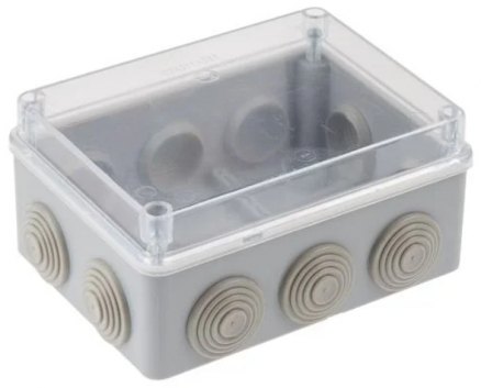 Коробка распаячная КМР-050-042пк пылевлагозащищенная 10 мембранных вводов уплотнительный шнур прозрачная крышка (190х140х70) PROxima
