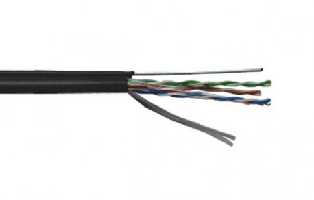 Витая пара ITK кабель связи U/UTP ITK категория 5е 4 пары 24 AWG однопроволочный LDPE внешней прокладки с металлическим тросом 12мм черный (305м)