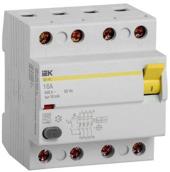 Выключатель дифференциального тока (УЗО) 4п 16А 10мА ВД1-63 АС