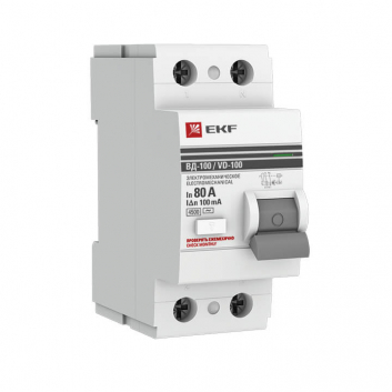 Выключатель дифференциального тока (УЗО) ВД-100 2P 80А/100мА (электромеханическое) EKF PROxima
