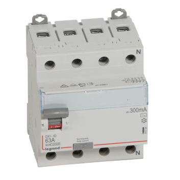 Выключатель дифференциального тока (УЗО) 4п 63А 300мА DX3 АC N справа
