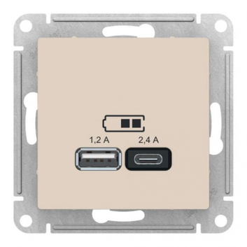 РОЗЕТКА USB ATLASDESIGN A+С, 5В/2,4А, 2х5В/1,2А, механизм, БЕЖЕВЫЙ
