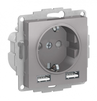 РОЗЕТКА ATLASDESIGN 16А c 2 USB A+A, 5В/2,4А, 2х5В/1,2А, механизм, АЛЮМИНИЙ