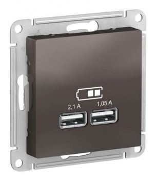 Розетка ATLASDESIGN USB 5В 1 порт x 2,1 А 2 порта х 1,05 А механизм мокко