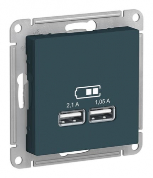 Розетка ATLASDESIGN USB 5В 1 порт x 2,1 А 2 порта х 1,05 А механизм изумруд
