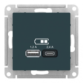РОЗЕТКА USB ATLASDESIGN A+С, 5В/2,4 А, 2х5В/1,2 А, механизм, ИЗУМРУД