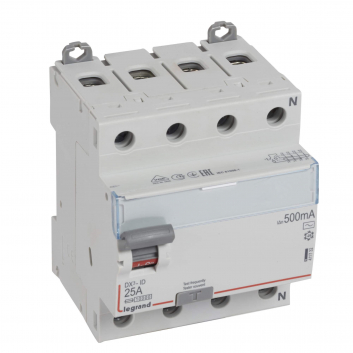 Выключатель дифференциального тока (УЗО) DX3 4П 25А А 500мА N справа