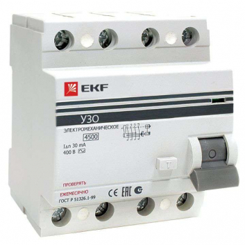 Выключатель дифференциального тока (УЗО) ВД-100 4P 16А/10мА (электромеханическое) EKF PROxima