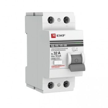 Выключатель дифференциального тока (УЗО) ВД-100 2P 32А/10мА (электромеханическое) EKF PROxima