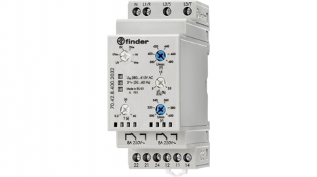 Реле контрольное для 3-фазных сетей пониженное/повышенное напряжение обрыв/чередование/асимметрия фаз контроль нейтрали настраиваемые диапазоны выход 2CO 8А ширина 35мм IP20 (1шт)