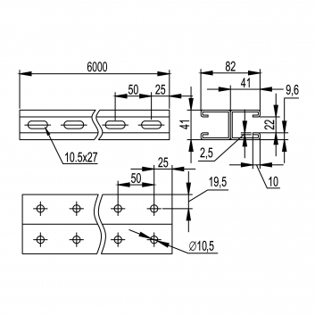 Профиль С-образный L=6000 толщина 2.5мм горячеоцинкованный LAS