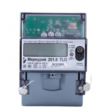 Счетчик электроэнергии  Меркурий 201.8 TLO  5(80)Акласс точности 1/2 ЖКИ,DIN, модем PLC-II,встроенное реле