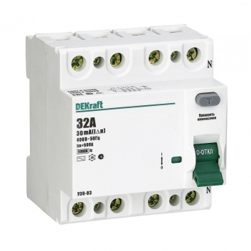 Выключатель дифференциального тока (УЗО) 4п 63А 30мА тип AC 6кА