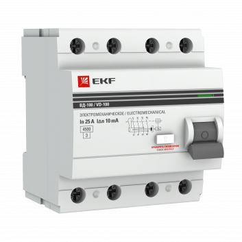 Выключатель дифференциального тока (УЗО) ВД-100 4P 32А/10мА (электромеханическое) EKF PROxima