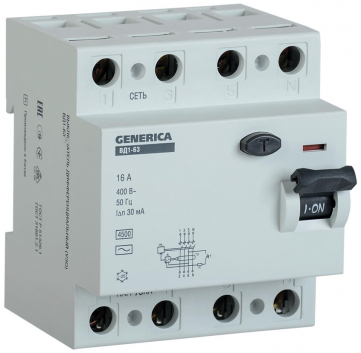 Выключатель дифференциального тока (УЗО) ВД1-63 4Р 40А 30мА GENERICA